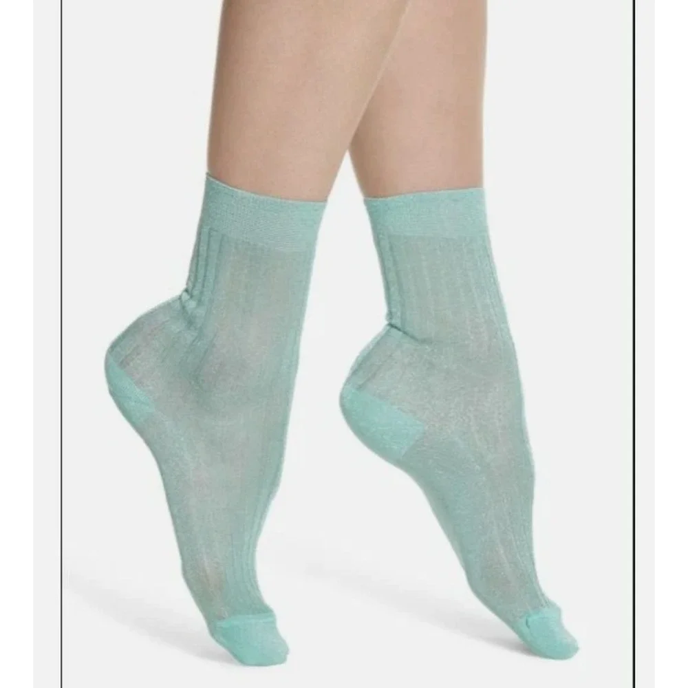 Sarah Borghi Lara‎ Calzino Ankle High Teal Sheer Glittery Sparkle Socks M